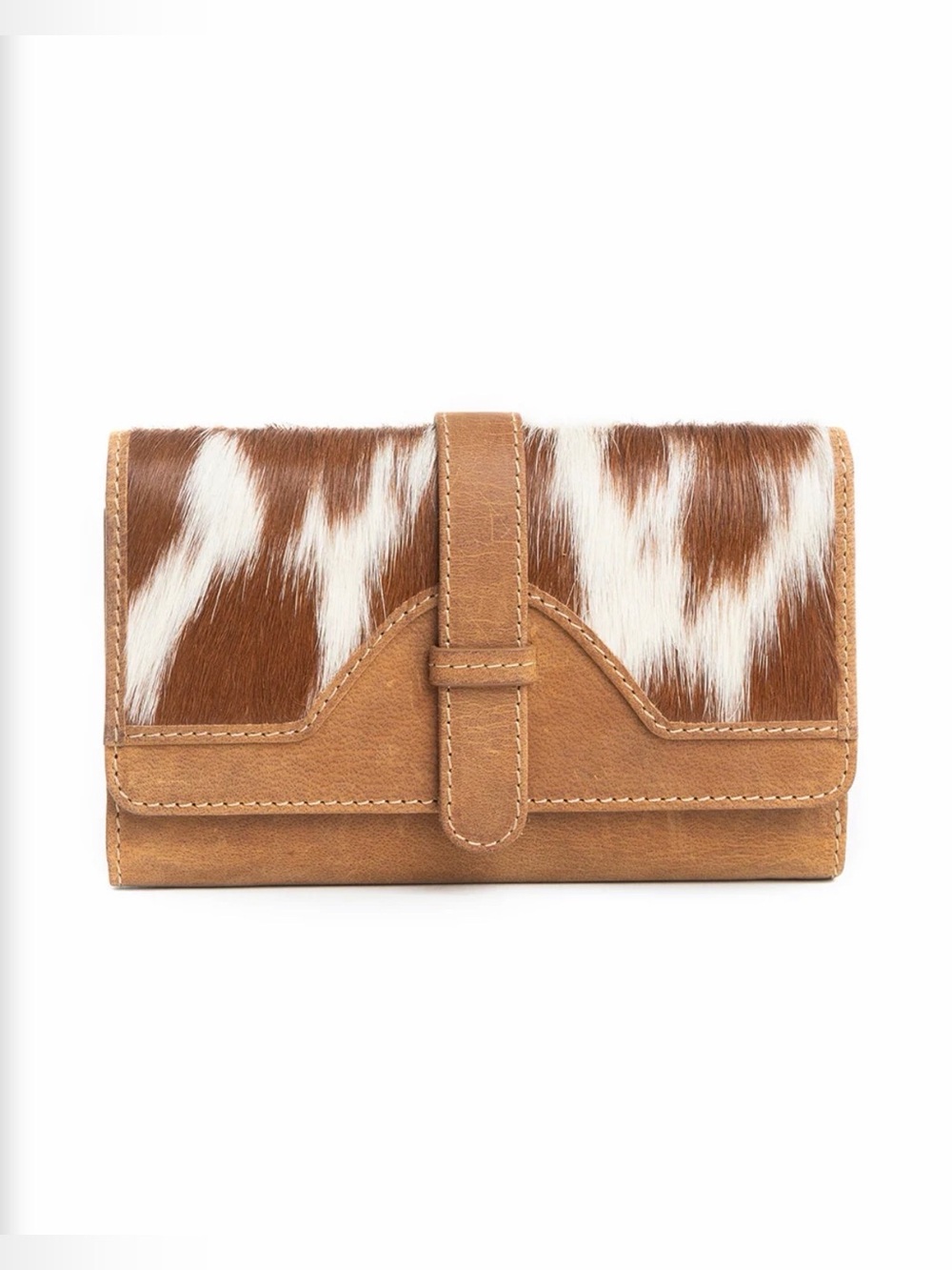 Western Wallet Tan and White Cowhide Leather Wallet - Stylish Women's